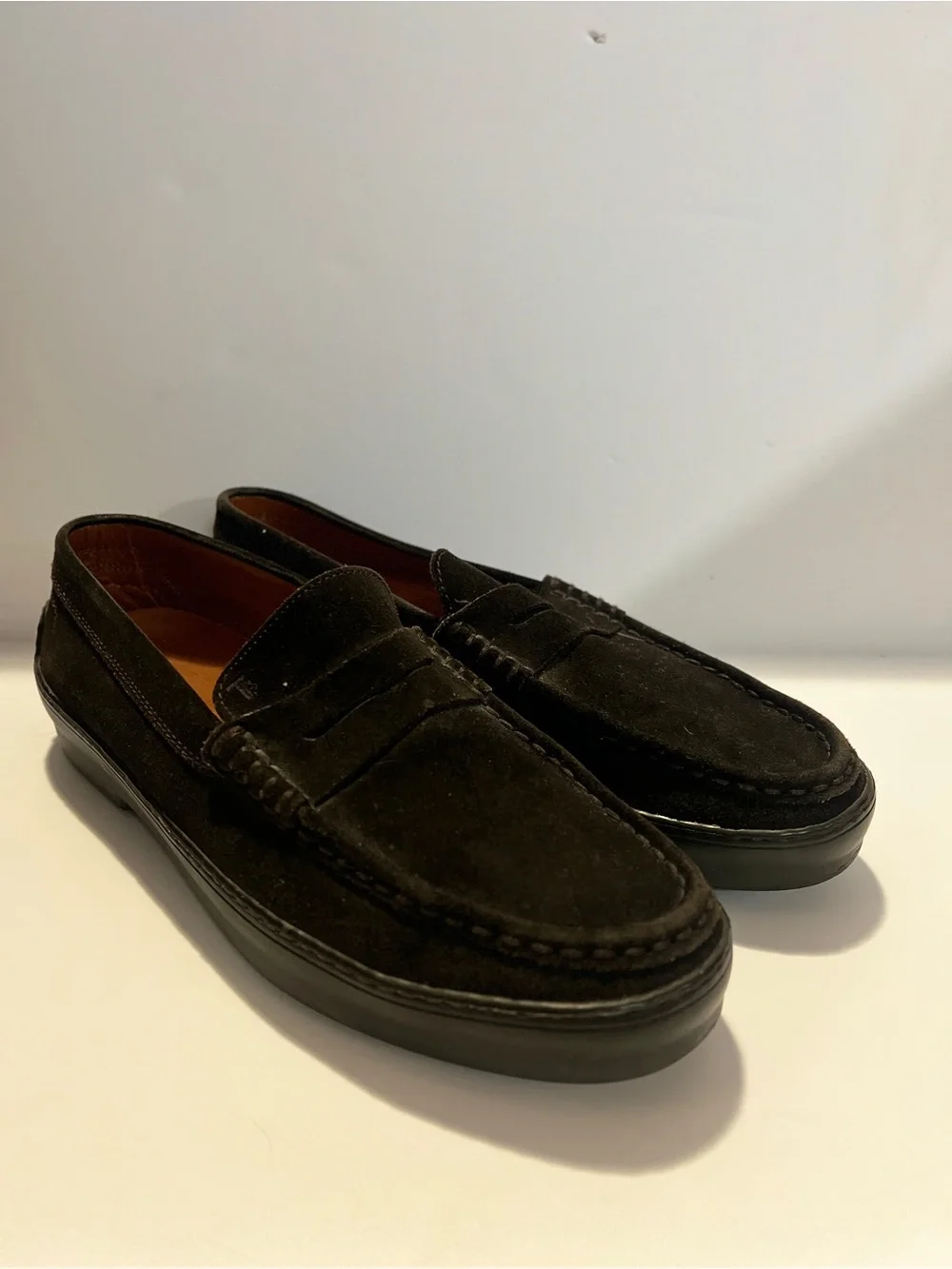 Tod’s Brown Suede Penny Loafers Size 11 Made in Italy Vibram Luxury Shoes